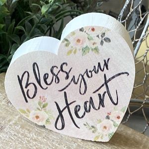 NEW! Cottage Farmhouse Whitewashed Wood Bless Your Heart Country Floral Sign